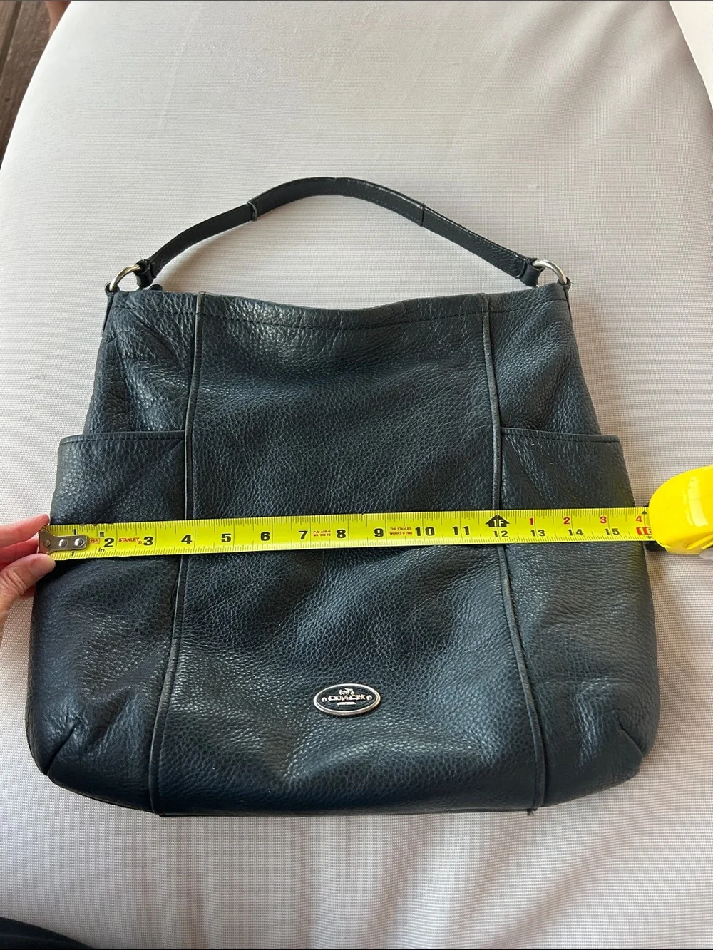 Coach Black Pebbled Leather Hobo Shoulder Bag with Silver Logo - Picture 8 of 9
